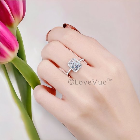 Certified 2ct. t.w. Diamond Radiant Cut Halo Engagement Wedding Ring - Picture 6 of 15